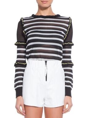ANDREA BOGOSIAN Striped Marli Knit Top Size Small Black & White